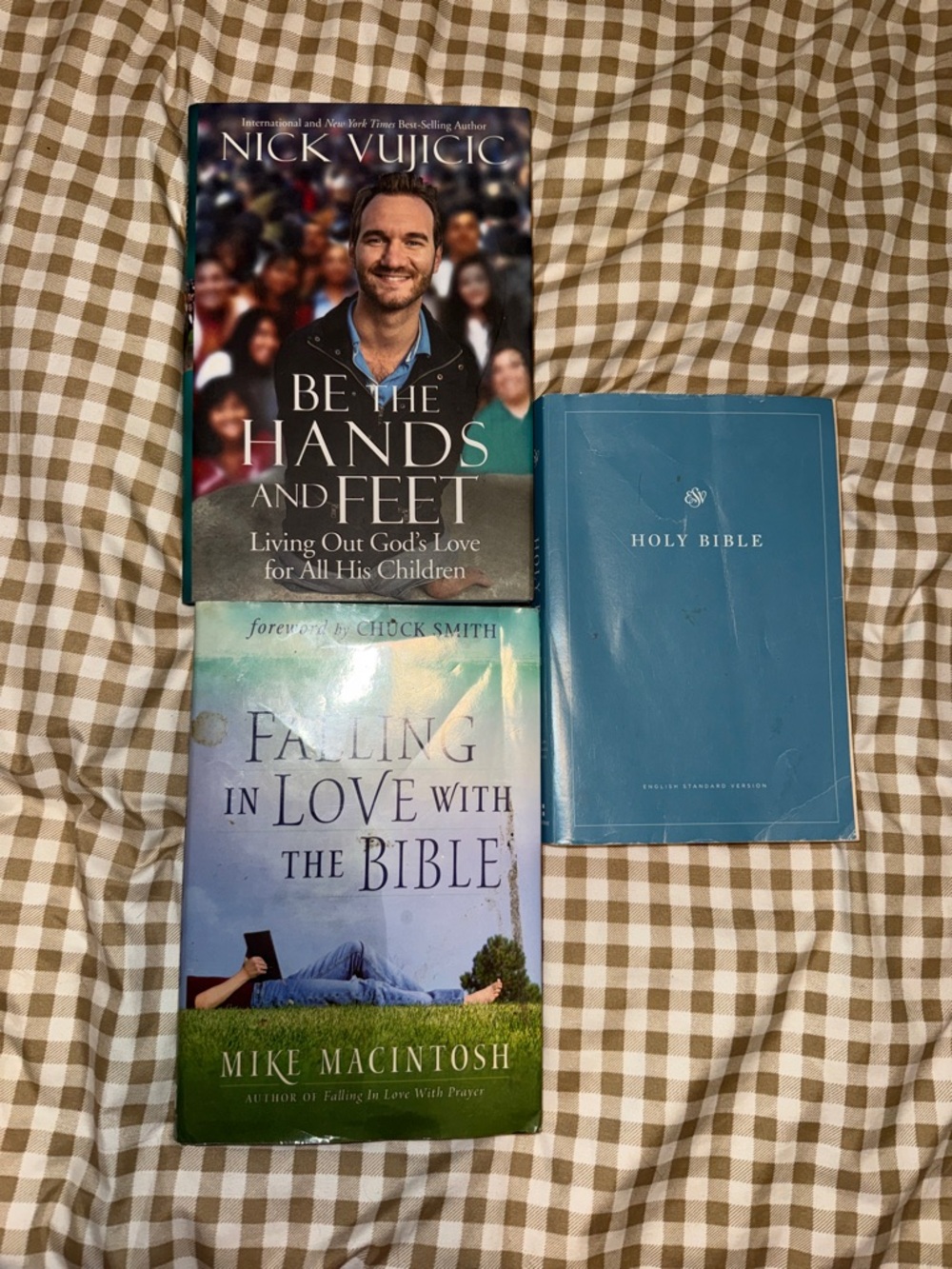 Set of Three Christian Books - Blue Cover Bible + Two Devotionals